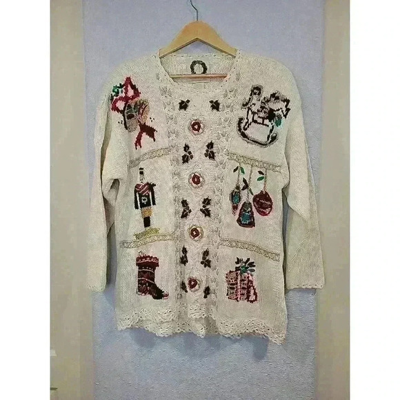 Vintage JK Christmas 1994 Sweater Size 14/16 Holiday Knit Crochet - Picture 1 of 7